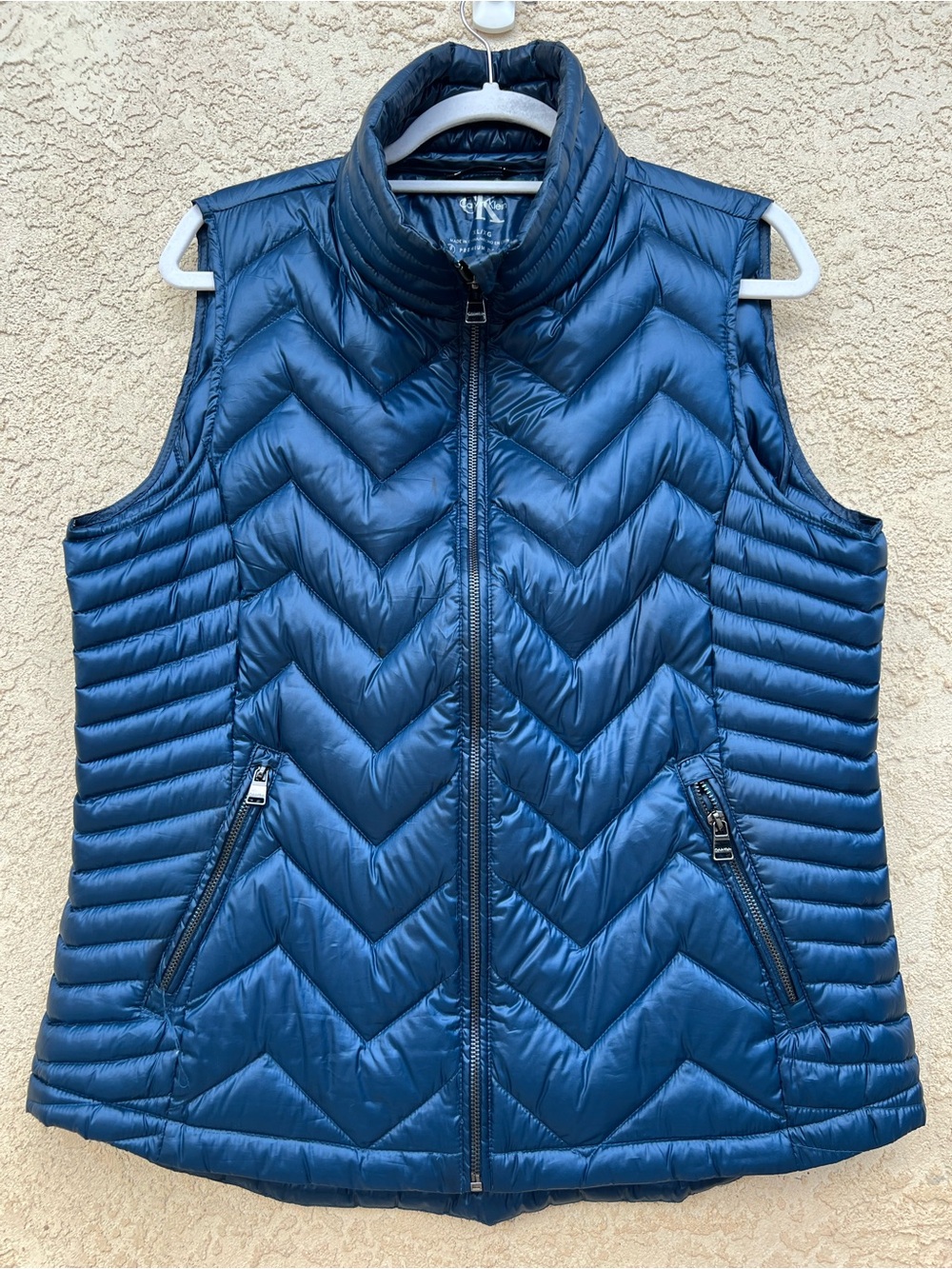 Calvin Klein Premium Down Quilted Puffer Vest Blue XL Funnel Neck